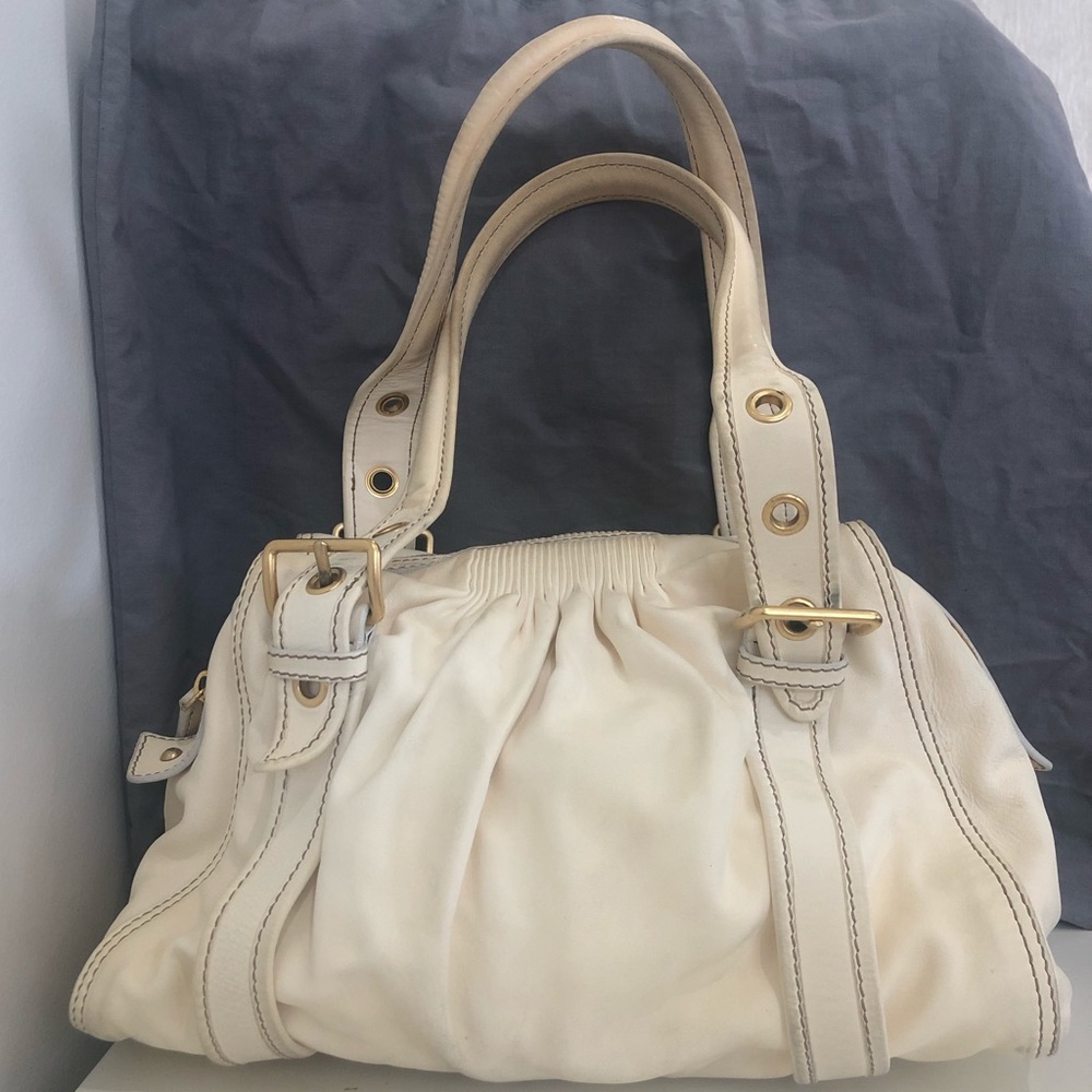 Miu Miu ivory white leather satchel bag